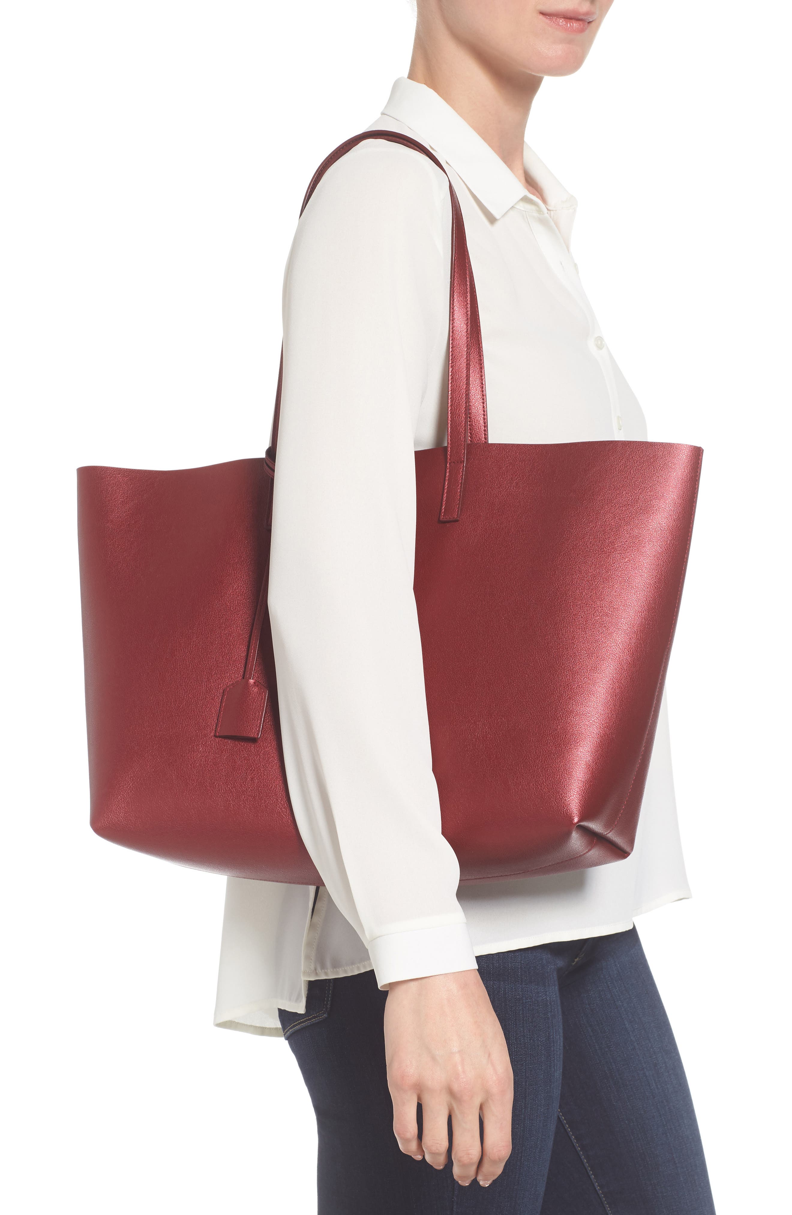 Saint Laurent East/West Leather Tote with Zip Pouch, Alternate, color, 