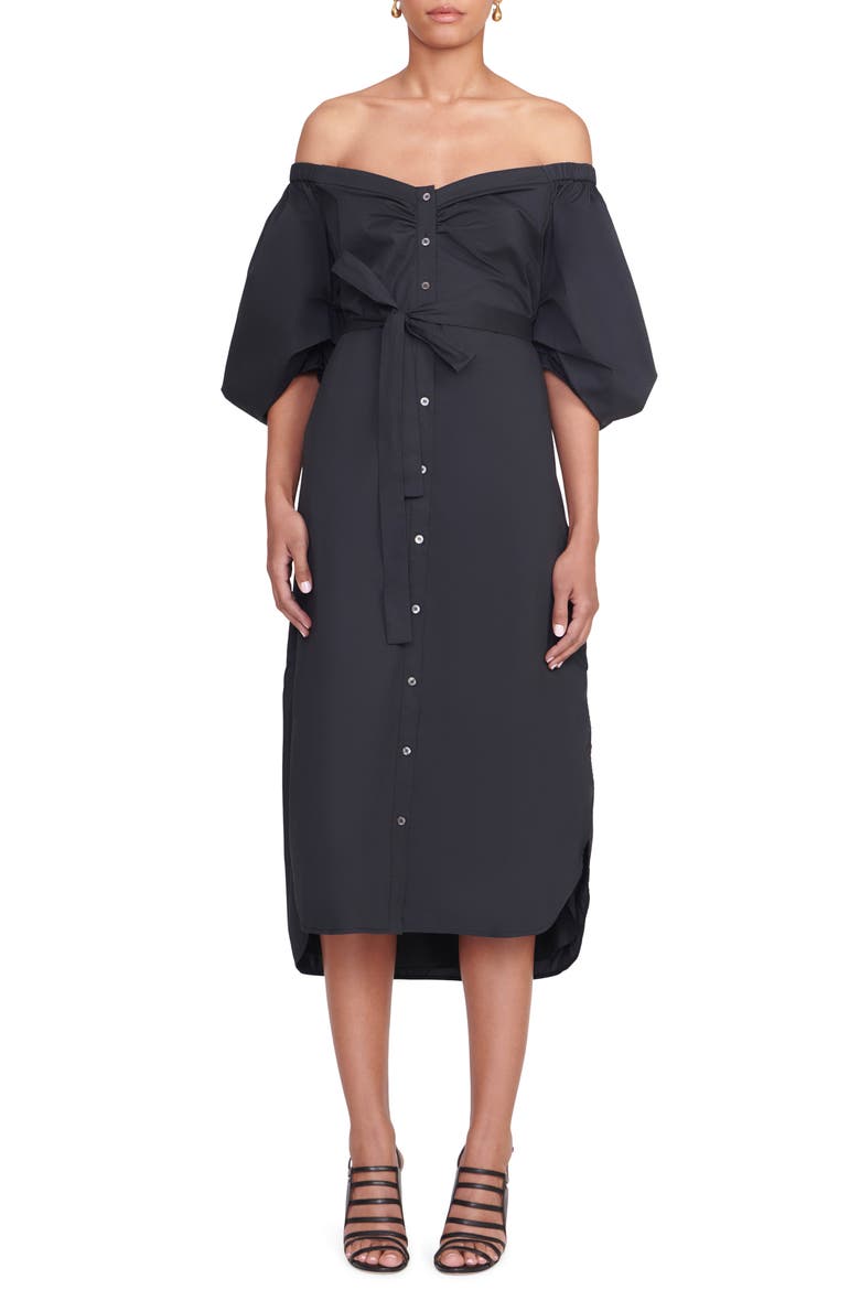 Reese Off the Shoulder Stretch Cotton Shirtdress, Main, color, BLACK