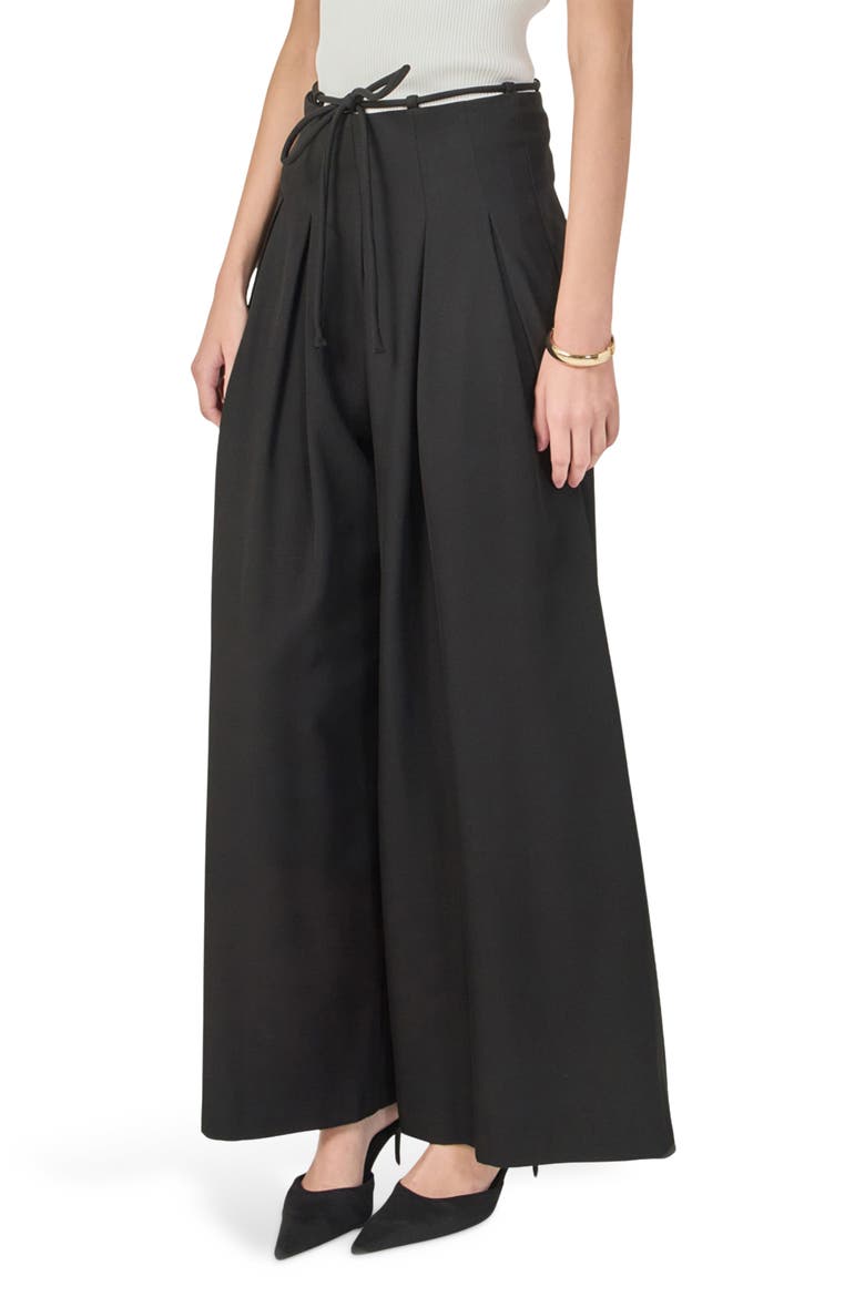 Pleated High Waist Wide Leg Pants, Alternate, color, BLACK