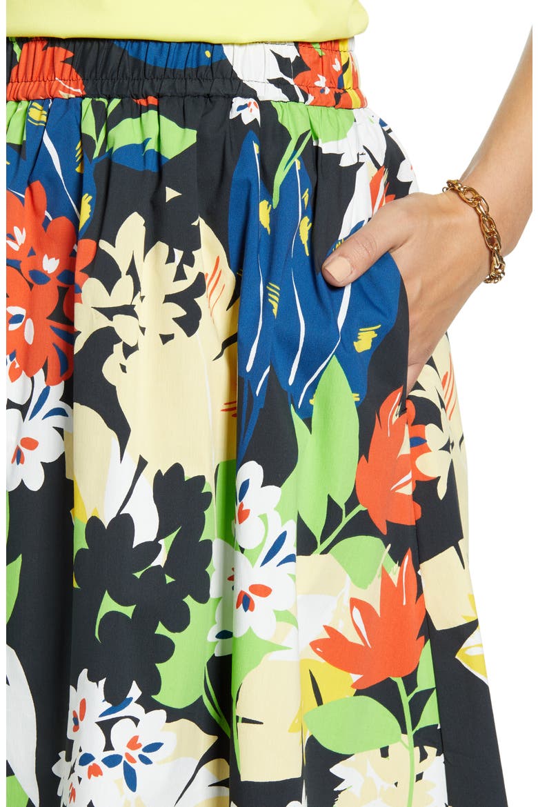 Pull-On Poplin Skirt, Alternate, color, LARGE BLACK MULTI TROPICAL