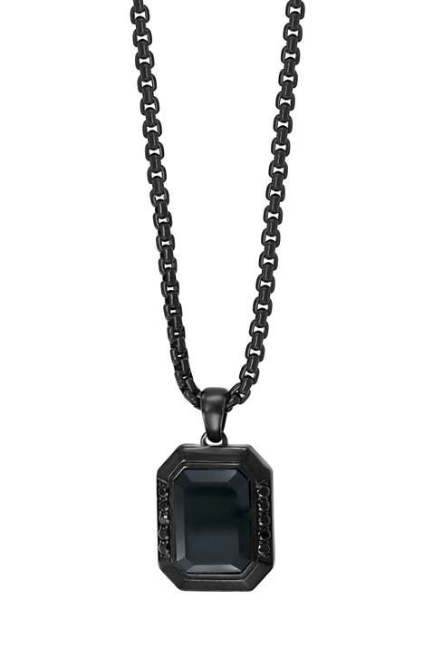 Onyx & Black Spinel Geometric Pendant in Sterling Silver
