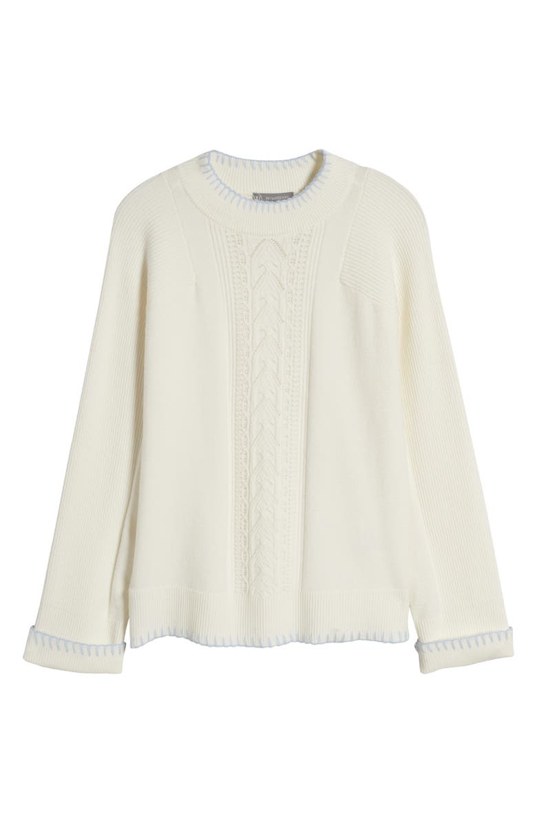 Wit & Wisdom Whipstitch Trim Cable Sweater, Alternate, color, Off White/ Powder Blue