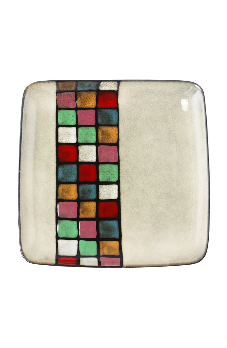 Elama Color Melange 16 Piece Multicolo Square Stoneware Dinnerware Set, Alternate, color, Beige