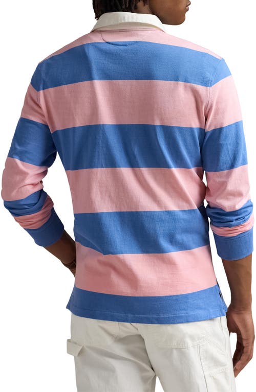 Polo Ralph Lauren Mens Rugby Striped Cotton-jersey Polo Shirt Pink Xxl In Garden Pink/new England Blue