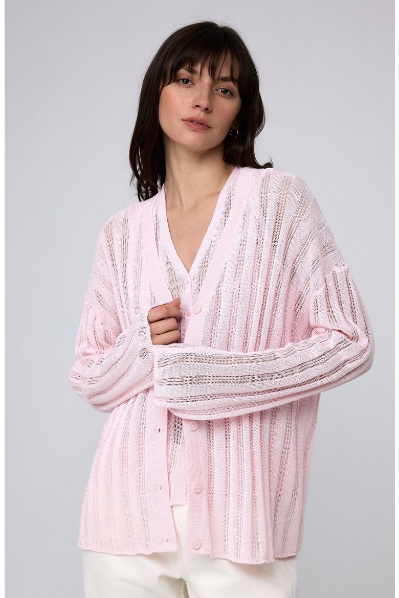 Sumire Open Knit Striped Cardigan, Alternate, color, Light Pink