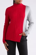 PATRIZIA LUCA Colorblocked Mixed Stitch Mock Neck Sweater