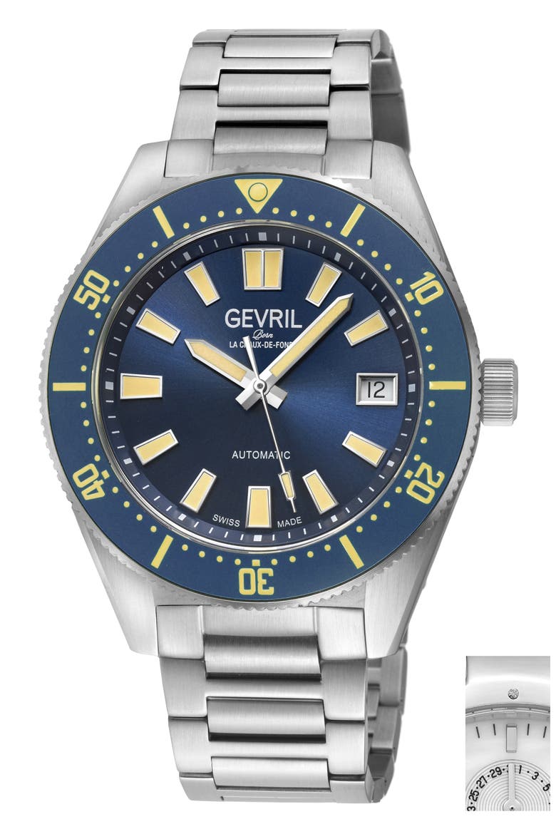 Mariner Row Automatic Bracelet Watch, Main, color, SILVER