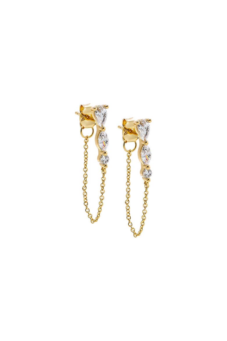 Triple Pear CZ Chain Front Back Stud Earring, Main, color, Gold