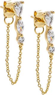 BY ADINA EDEN Triple Pear CZ Chain Front Back Stud Earring