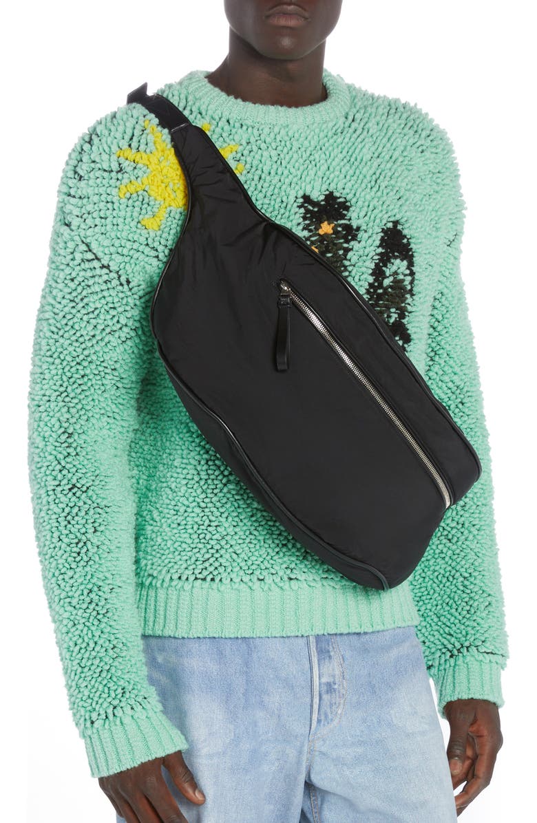 Bottega Veneta Large Nylon Belt Bag, Alternate, color, 8803 Black/ Silver