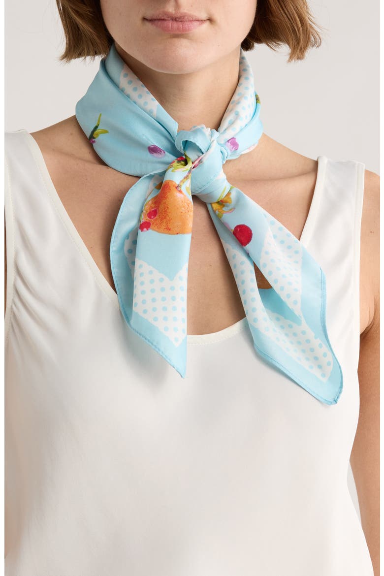 Fruit Floral Satin Square Scarf, Main, color, CHAMBRAY MULTI