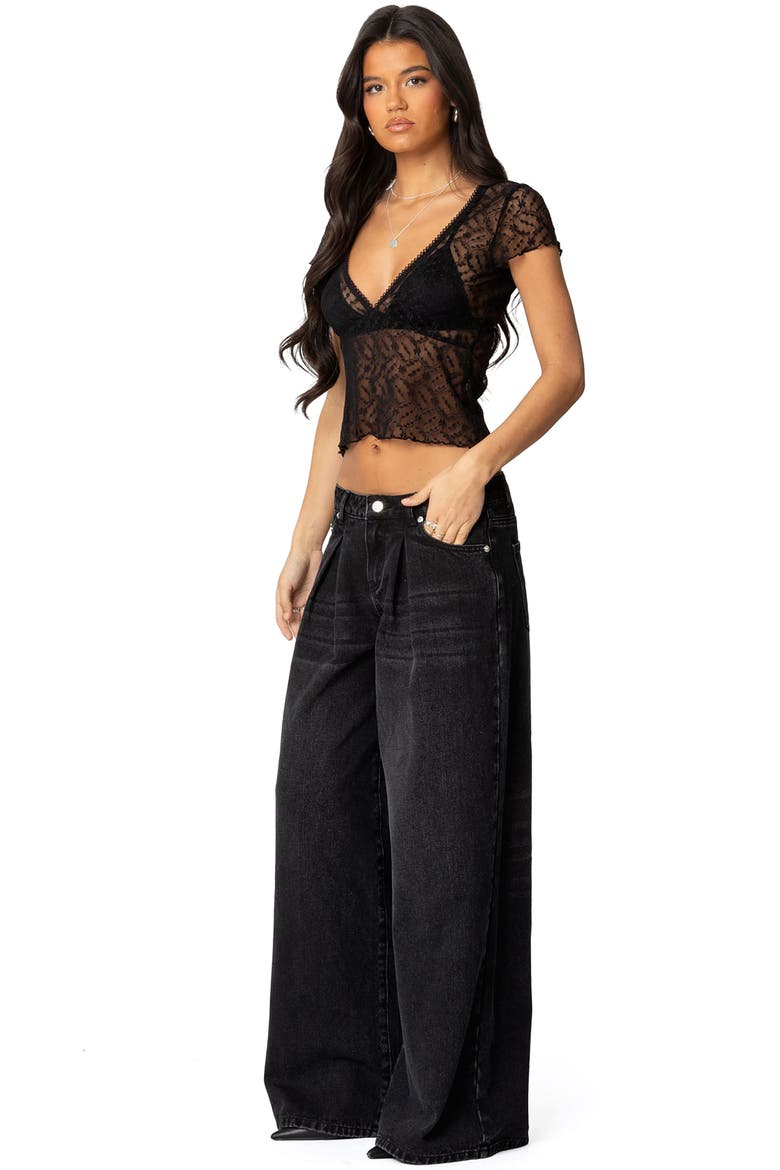 Pleated Low Rise Wide Leg Jeans, Alternate, color, BLACK
