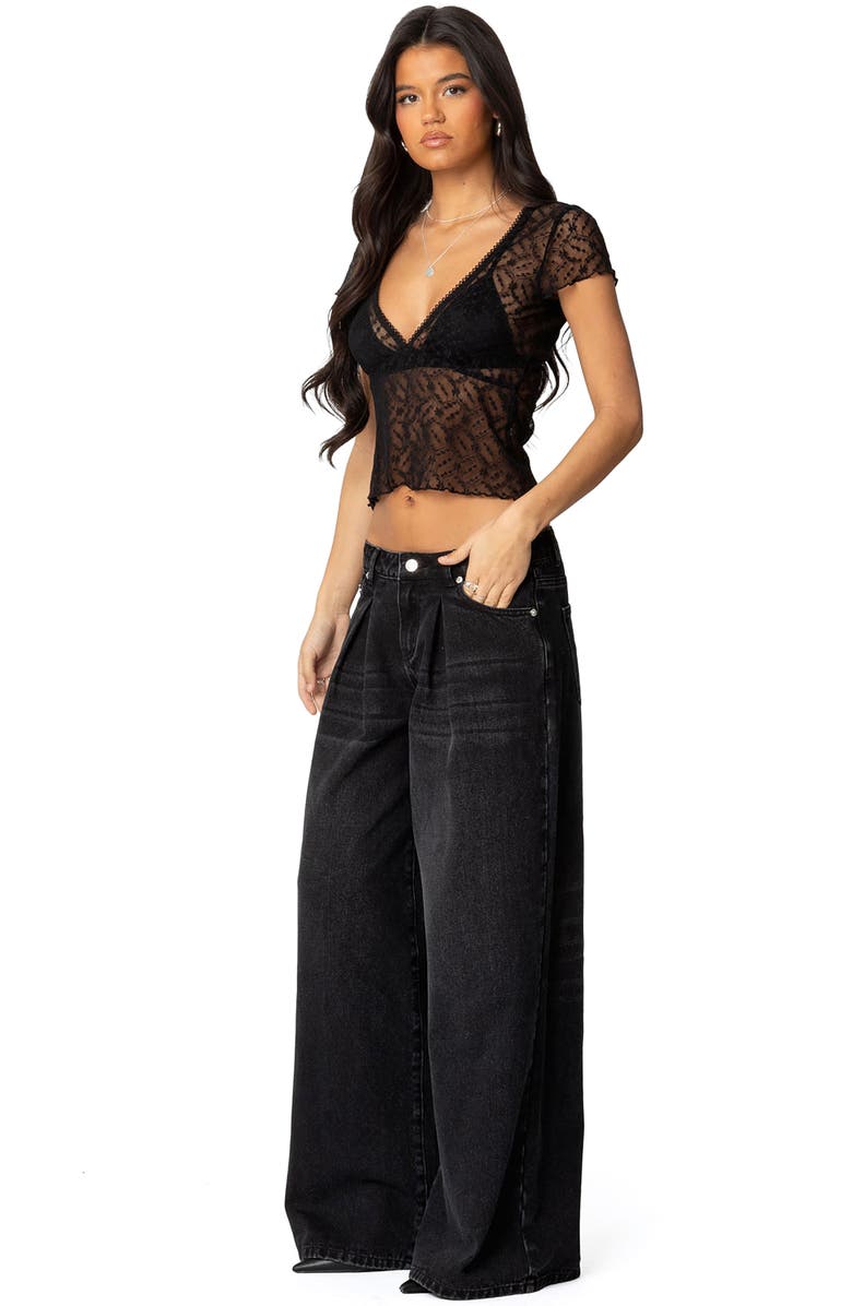 EDIKTED Pleated Low Rise Wide Leg Jeans, Alternate, color, Black