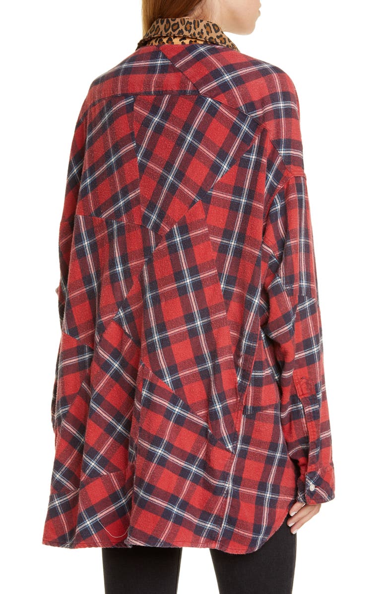 R13 Patchwork Plaid Shirt with Leopard Print Collar, Alternate, color,