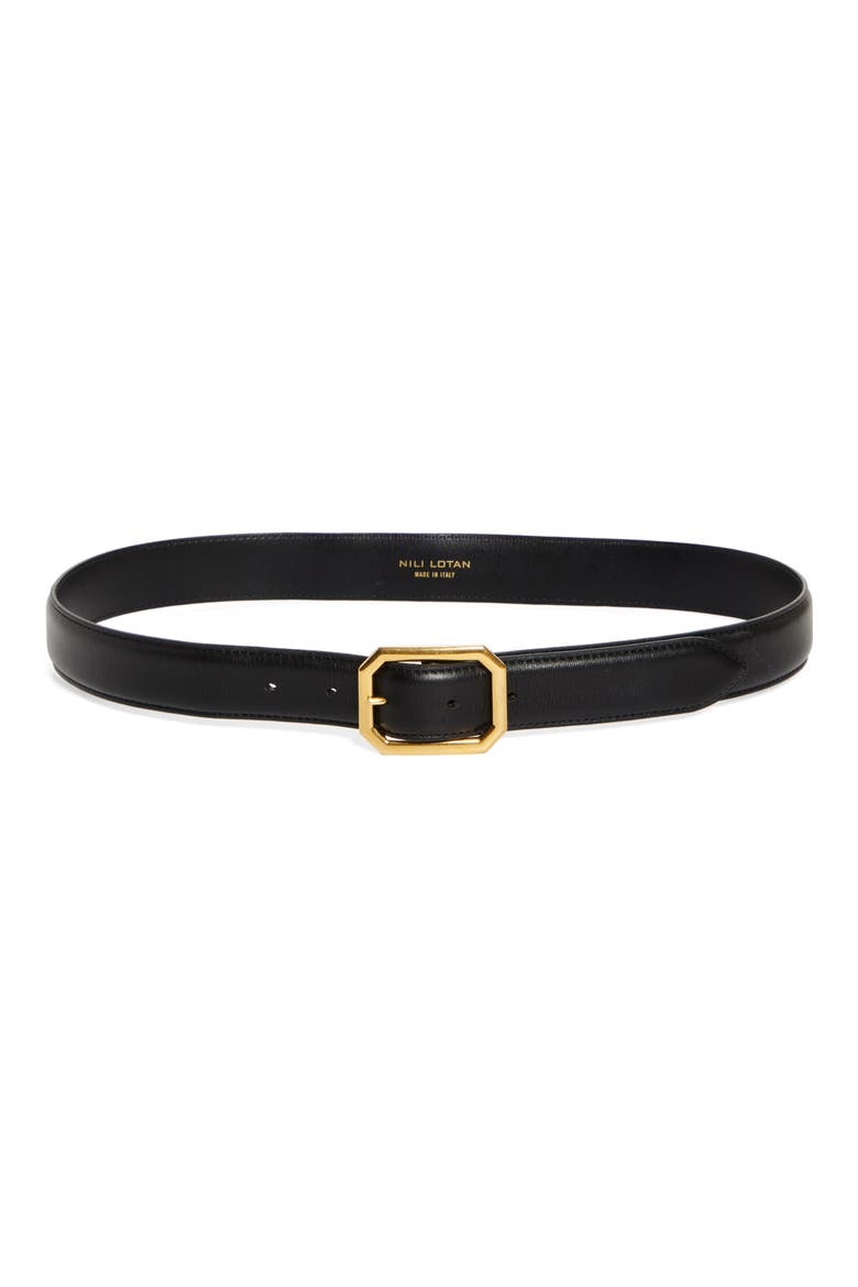Anais Leaher Belt, Main, color, BLACK/ ANTIQUE GOLD BUCKLE