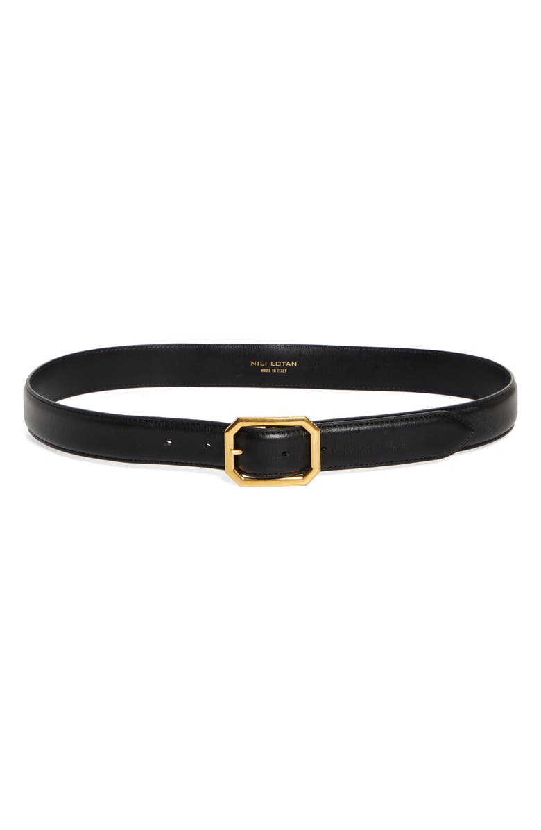 Nili Lotan Anais Leaher Belt, Main, color, Black/ Antique Gold Buckle