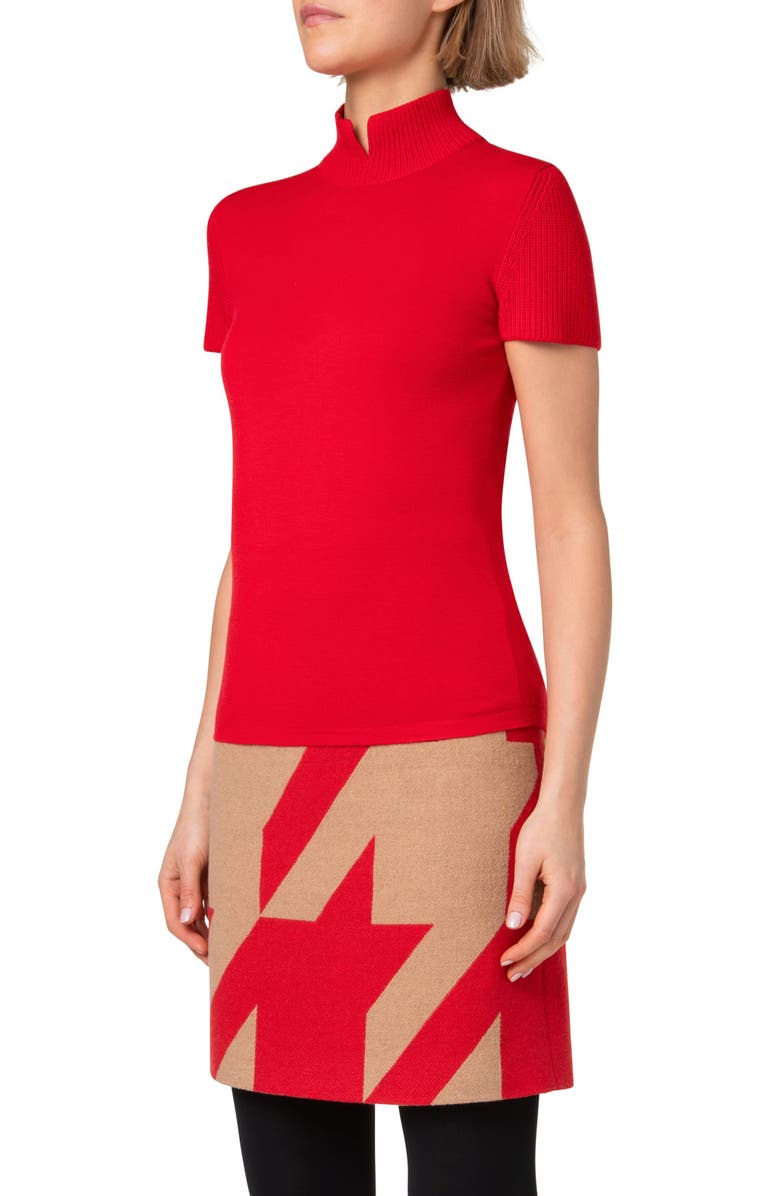 Akris punto Short Sleeve Wool Mock Neck Sweater, Alternate, color, 