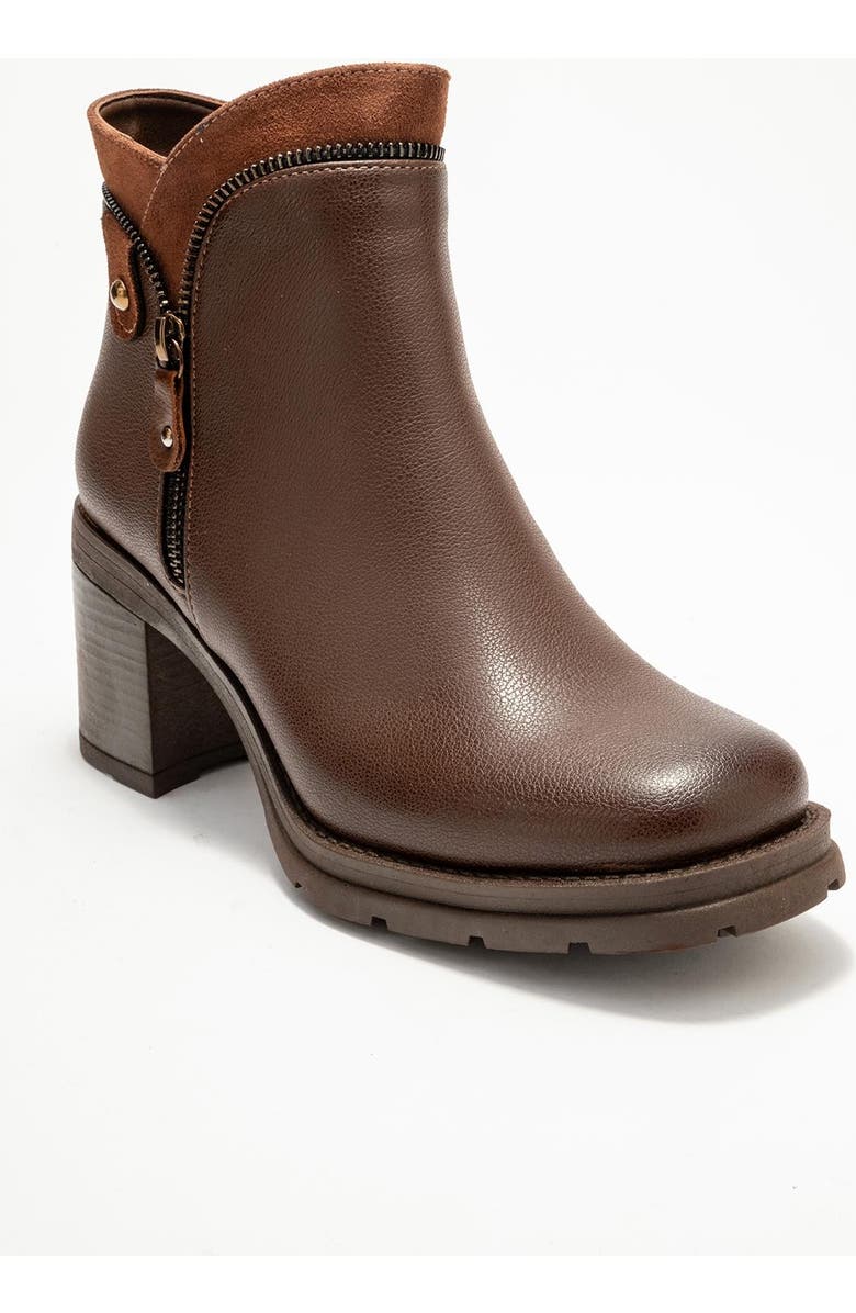 Prologue Shoes Parly Zip-Block Heel Boot, Main, color, Brown Faux Leather