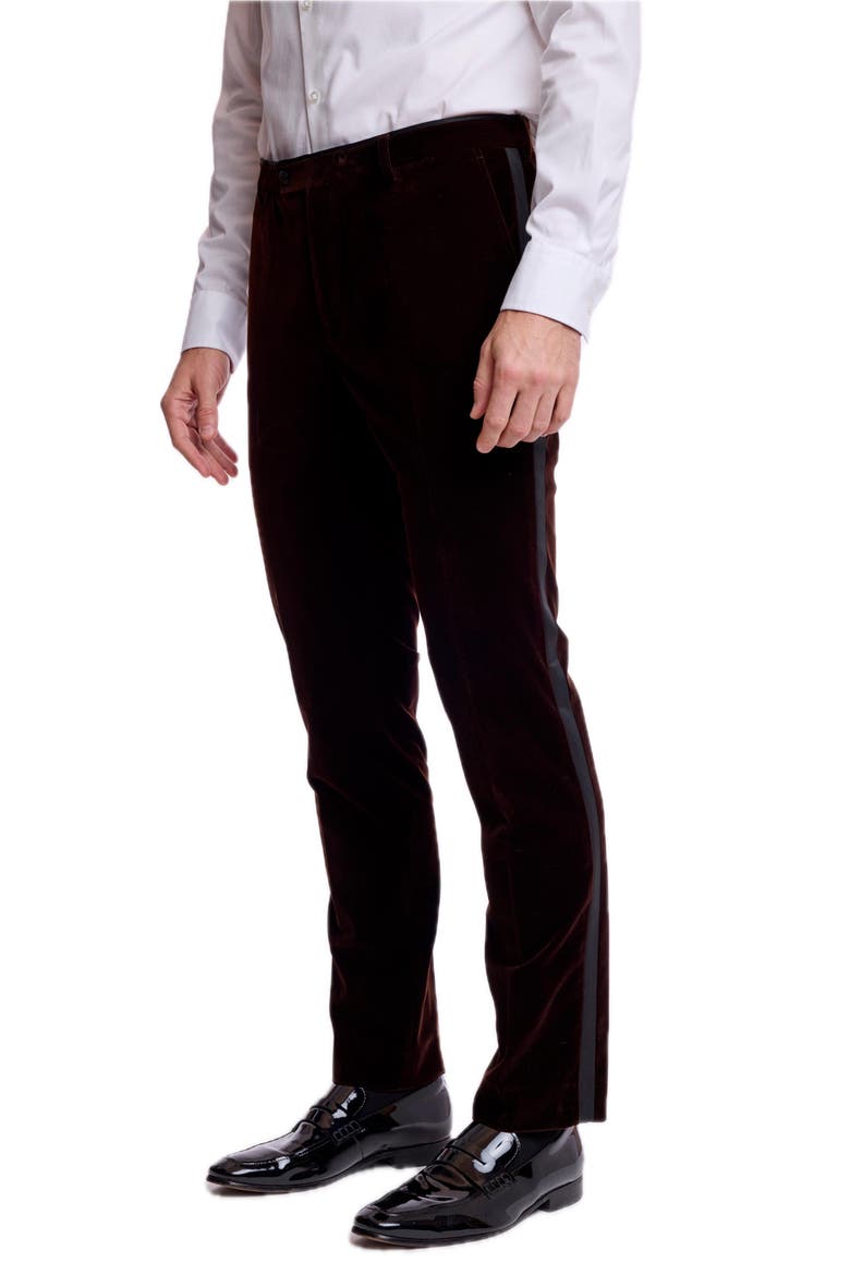 Sloane Mid Rise Slim Fit Velvet Tuxedo Pants, Alternate, color, BROWN VELVET