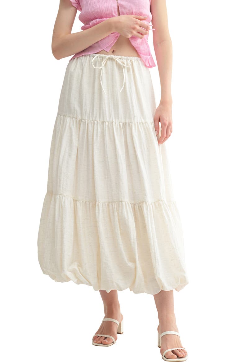Tiered Bubble Hem Midi Skirt, Main, color, CREAM