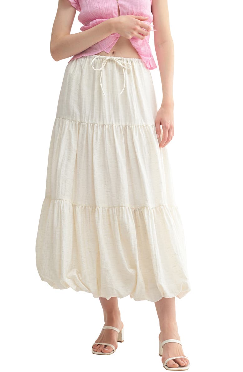 All in Favor Tiered Bubble Hem Midi Skirt, Main, color, Cream