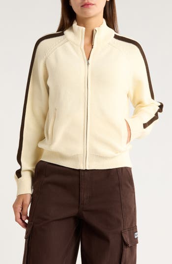 Obey Womens Frankie Track Zip-up Knitted Sweatshirt Dove Xs In Neutral