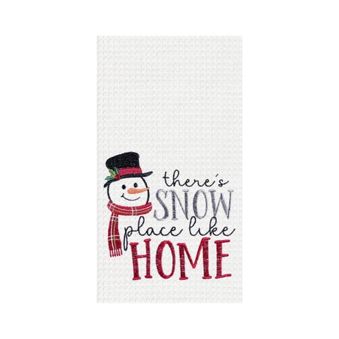 27" x 18" Christmas Winter "There's Snow Place Like Home" Sentiment with Snowman Cotton Waffle Weave Kitchen Dish Towel