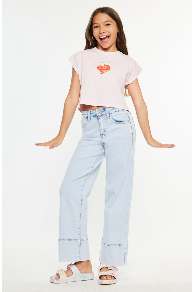 Kassie Kids High Rise Crop Wide Leg Jeans, Alternate, color, Light Wash