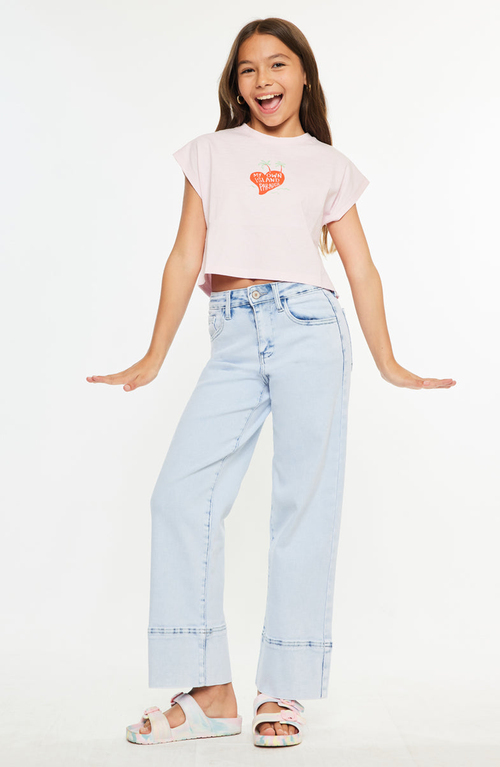 Kancan Kassie Kids High Rise Crop Wide Leg Jeans In Brown