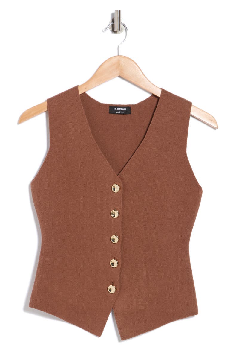 Button-Up Vest, Alternate, color, BROWN