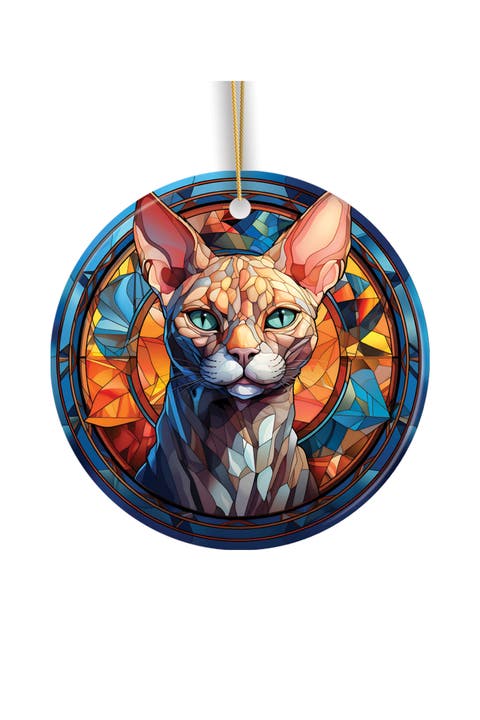 Bewitching Cat Stained Glass Style Ceramic Ornament