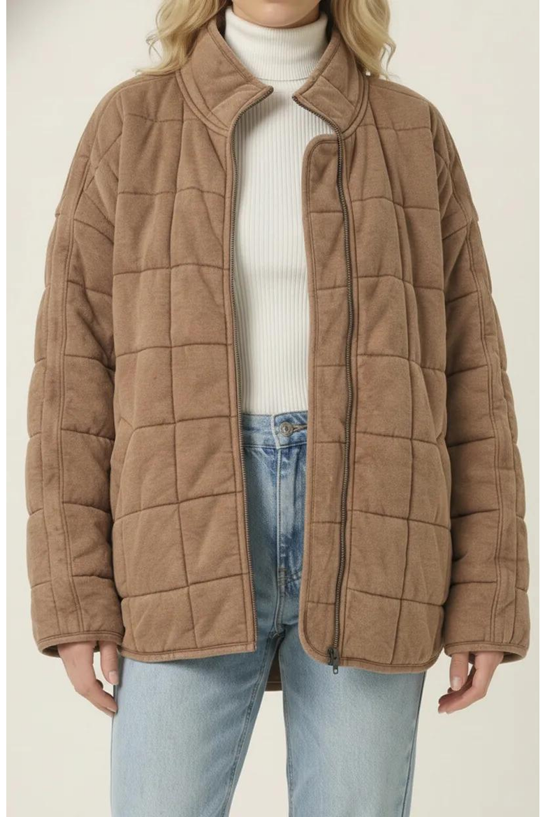 Quilted Fleece Long Sleeve Jacket, Main, color, Camel