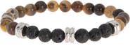 HMY JEWELRY Men's 18K Gold Plate Tiger's Eye & Black Lava Bead Bracelet