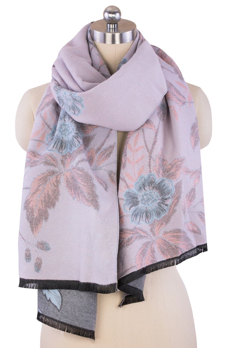 Floral Pattern Reversible Scarf, Alternate, color, GREY