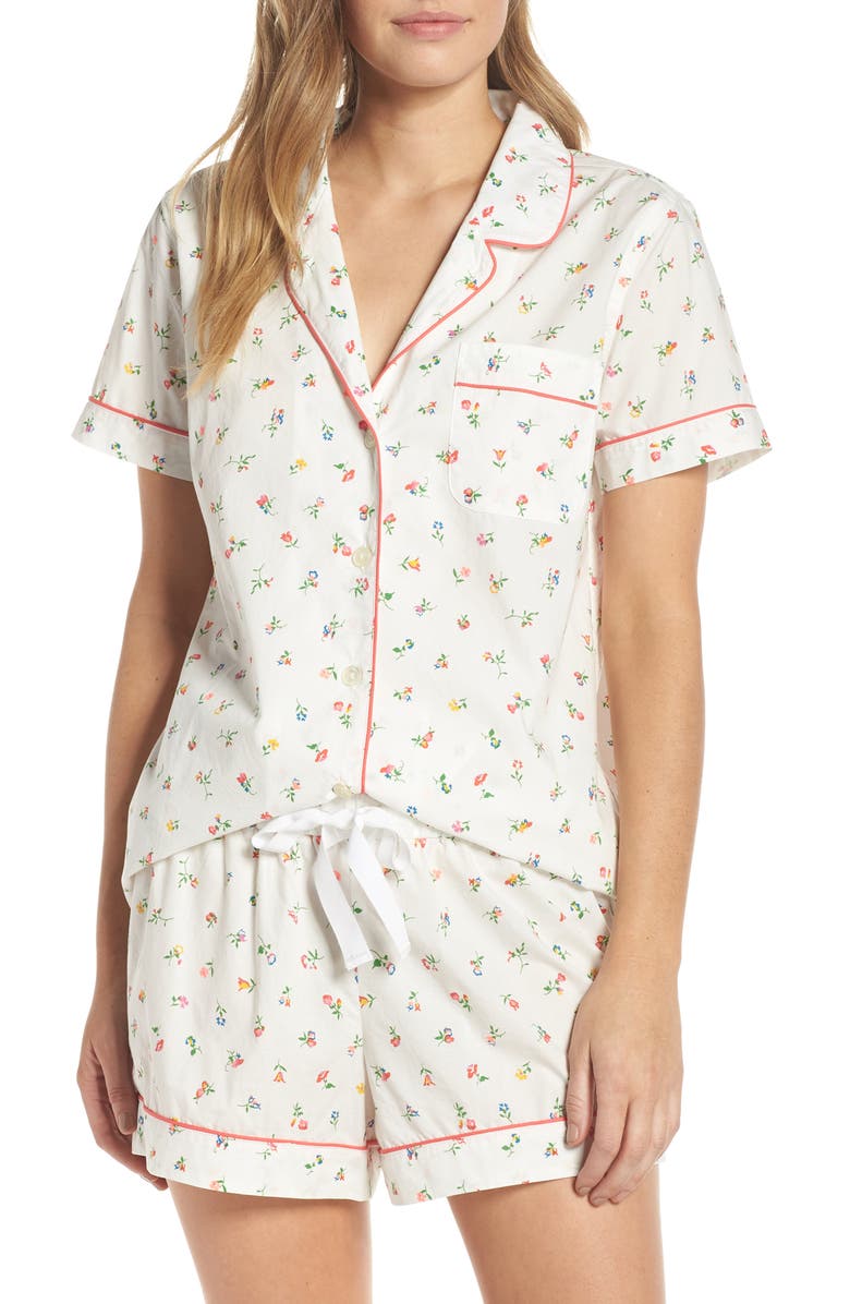 J.Crew Floral Print Pajamas, Main, color, Ivory Multi