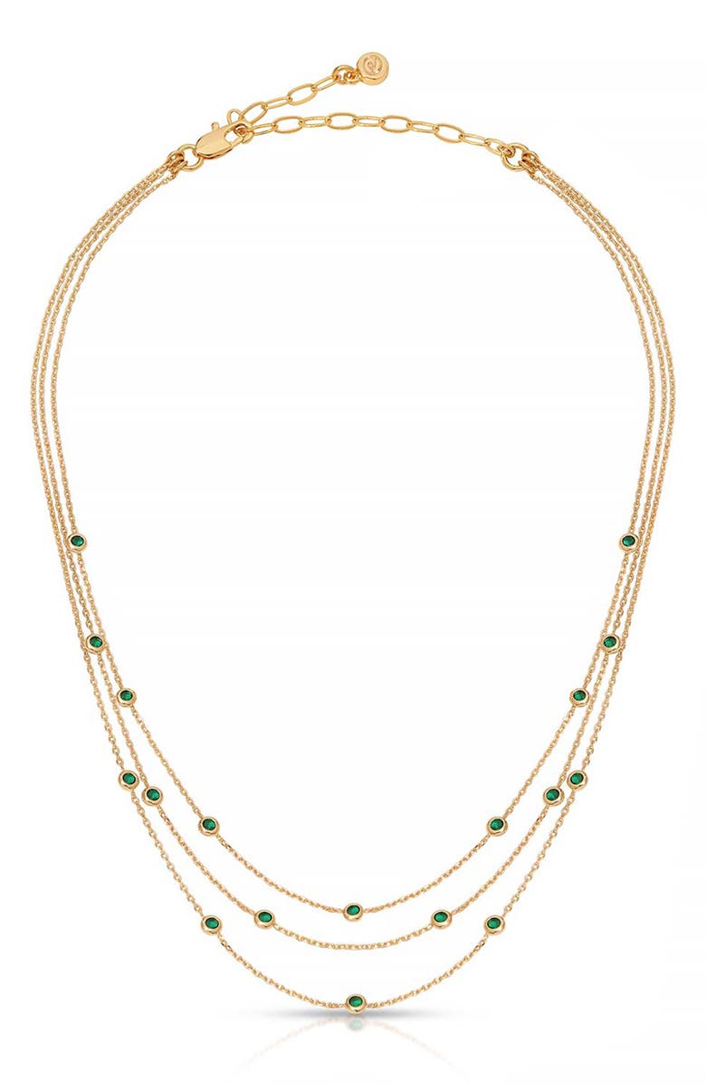 Ettika Crystal Station Layered Necklace, Main, color, Green
