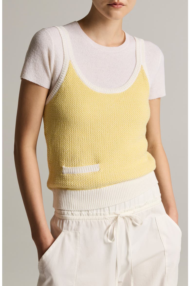 Birdseye Pocket Cotton Blend Tank, Main, color, LIGHT LIMONE/ OFF WHITE