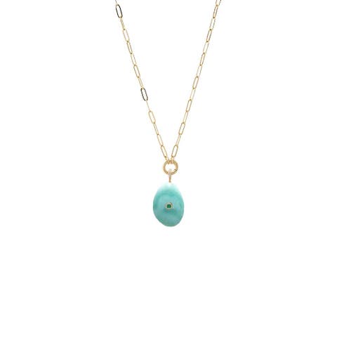 Colored CZ Bezel Natural Stone & Clicker Toggle Necklace