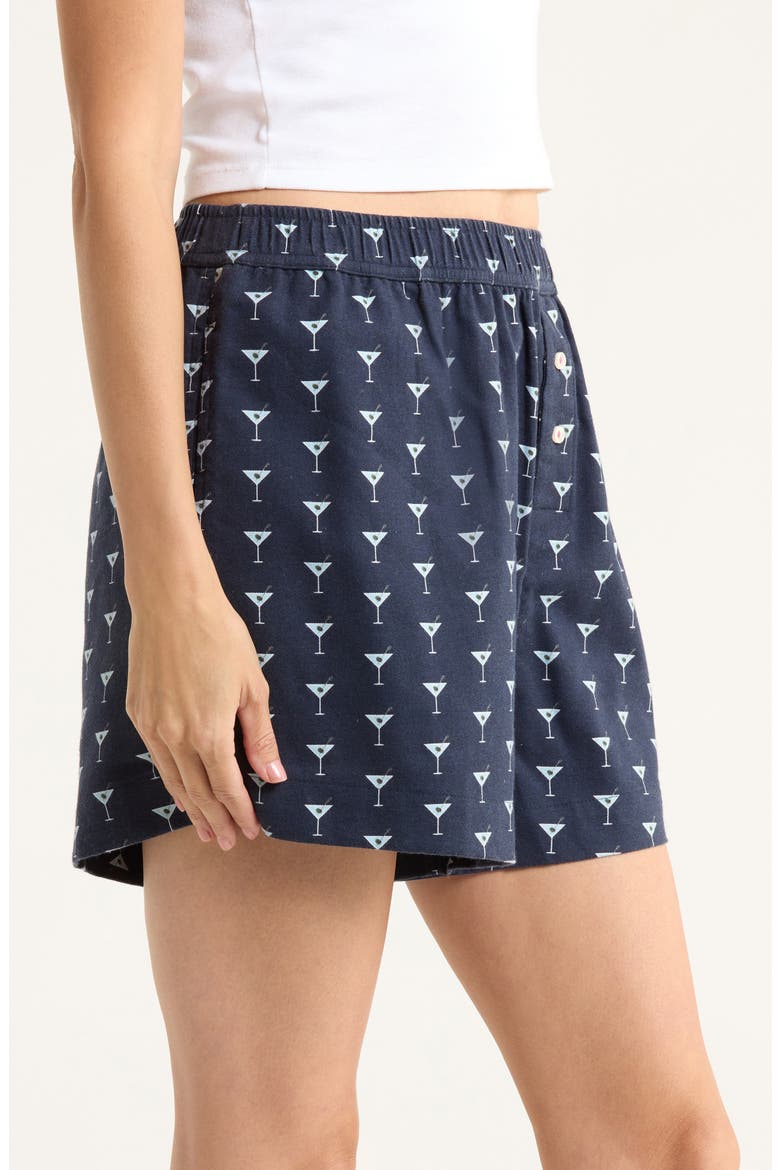 Print Cozy Flannel Boxer Pajama Shorts, Alternate, color, NAVY CLASSIC MOCKTAIL