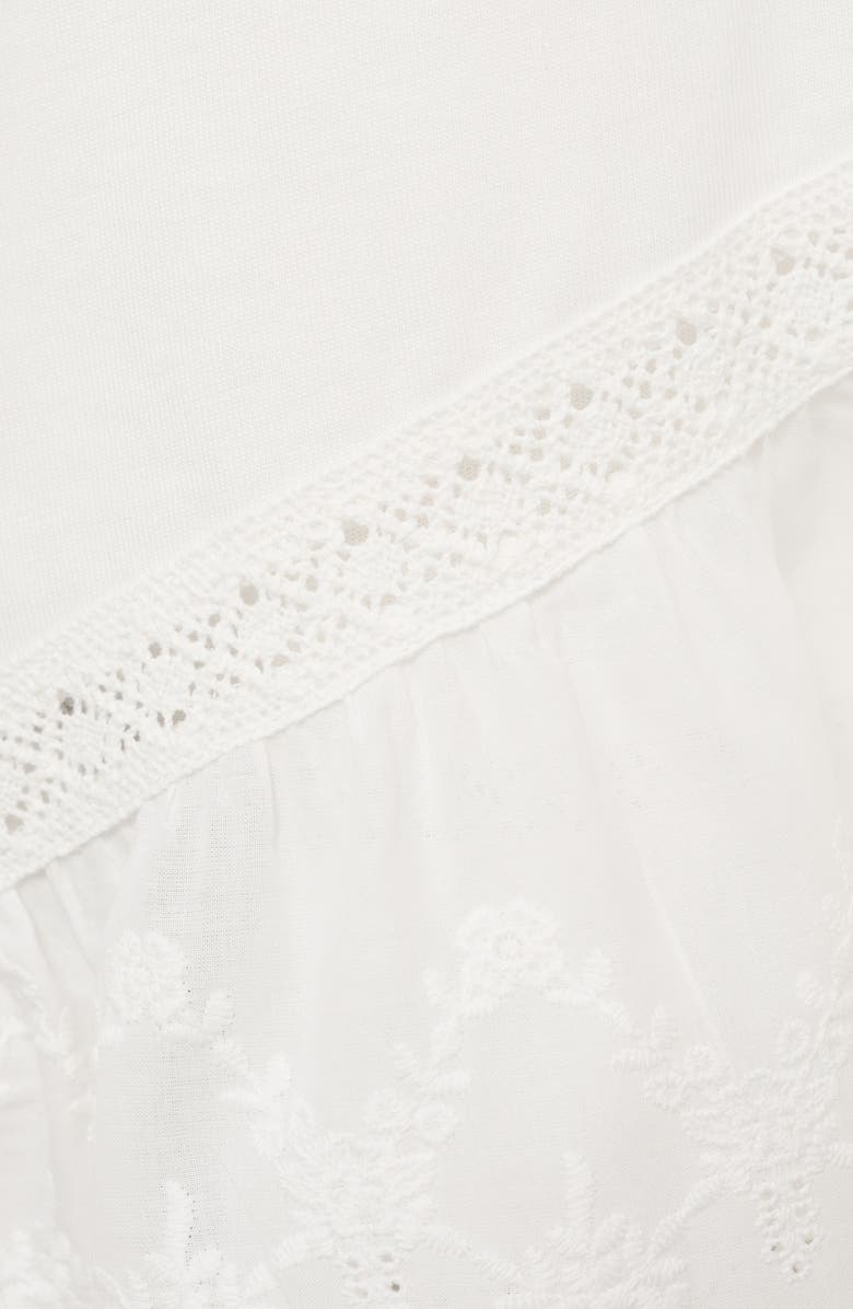 MANGO Embroidered Eyelet Hem Cotton T-Shirt, Alternate, color, Off White