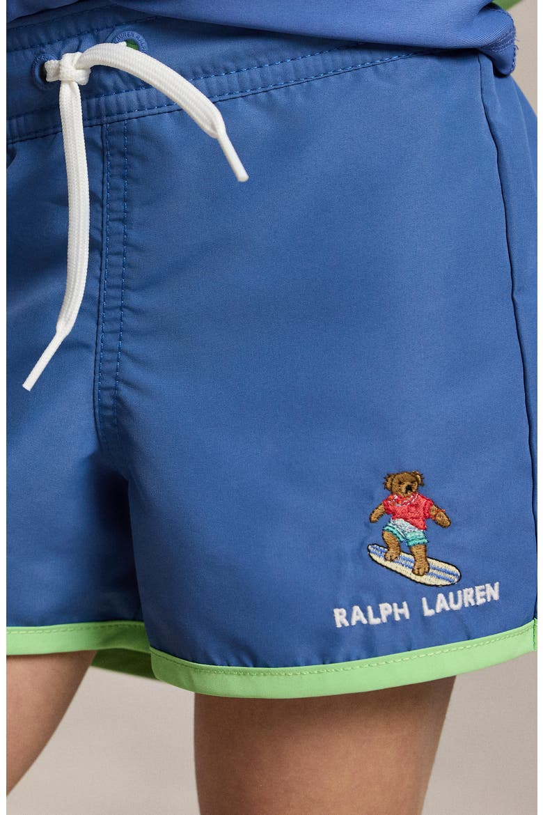 Kids' Embroidered Polo Bear Swim Trunks, Alternate, color, BAI BLUE