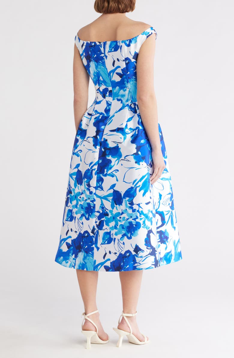 Donna Ricco Floral Off-the-Shoulder Midi Dress, Alternate, color, Blue Multi