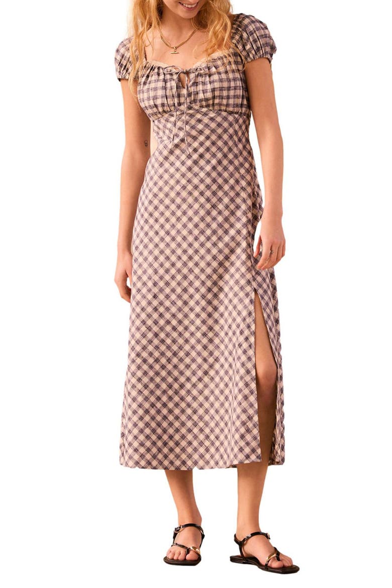 Gingham Cap Sleeve Midi Dress, Main, color, BLUE
