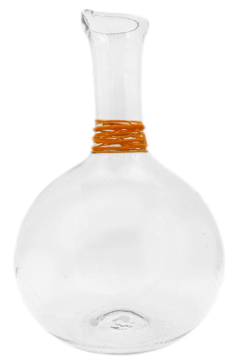 Handblown Glass Carafe - Orange Swirl