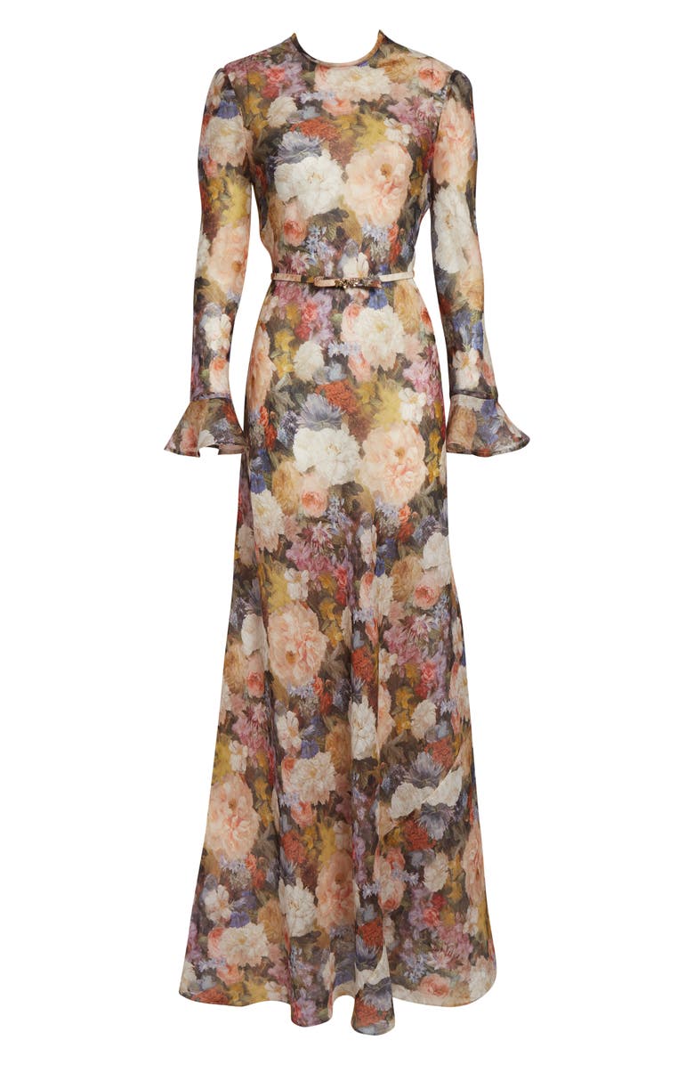 Zimmermann Alchemy Floral Long Sleeve Linen & Silk Maxi Dress, Alternate, color, Rosette