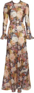 Zimmermann Alchemy Floral Long Sleeve Linen & Silk Maxi Dress