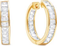 Crislu Baguette Cubic Zircoia Huggie Hoop Earrings