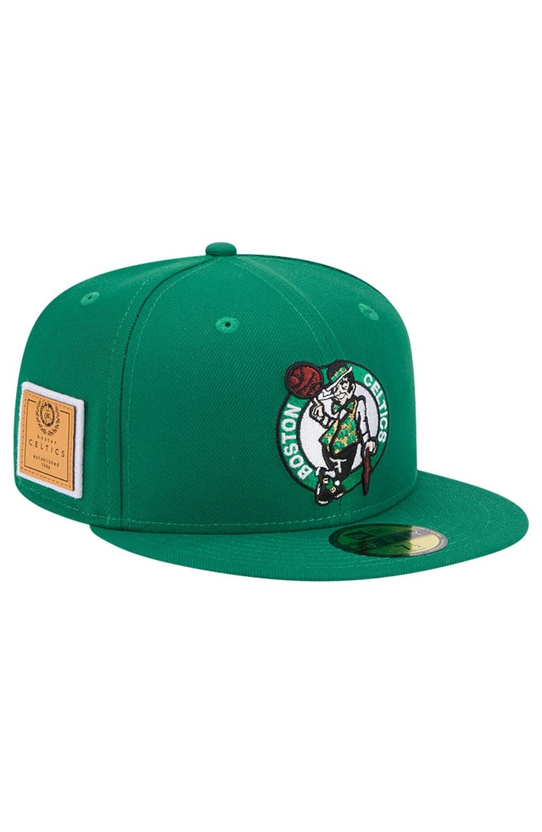 New Era Men's New Era Kelly Green Boston Celtics Court Sport Leather Applique 59FIFTY Fitted Hat, Alternate, color, 