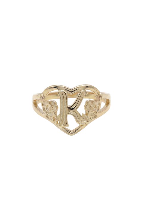 The Cutout Flower Heart Letter Ring