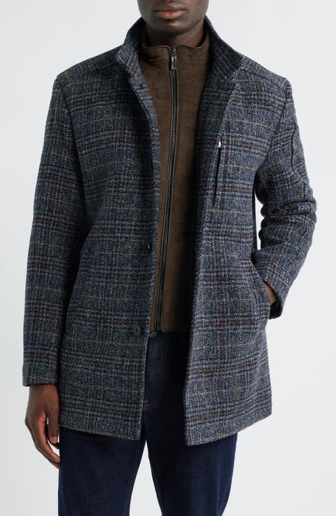 Upton Plaid Wool Blend Car Coat with Removable Bib